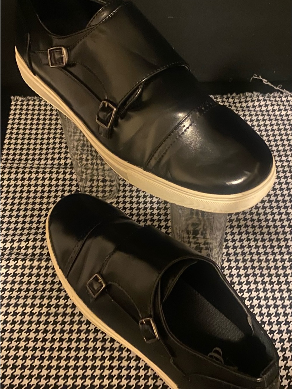 New York & Company Black Leather Double Monk-Style Slip-On Sneakers - Picture 3 of 11